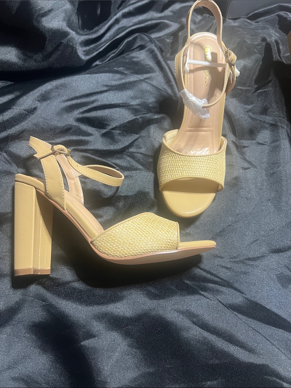 NewBella Women’s Strappy Block Heel Sandals in Mustard Yellow